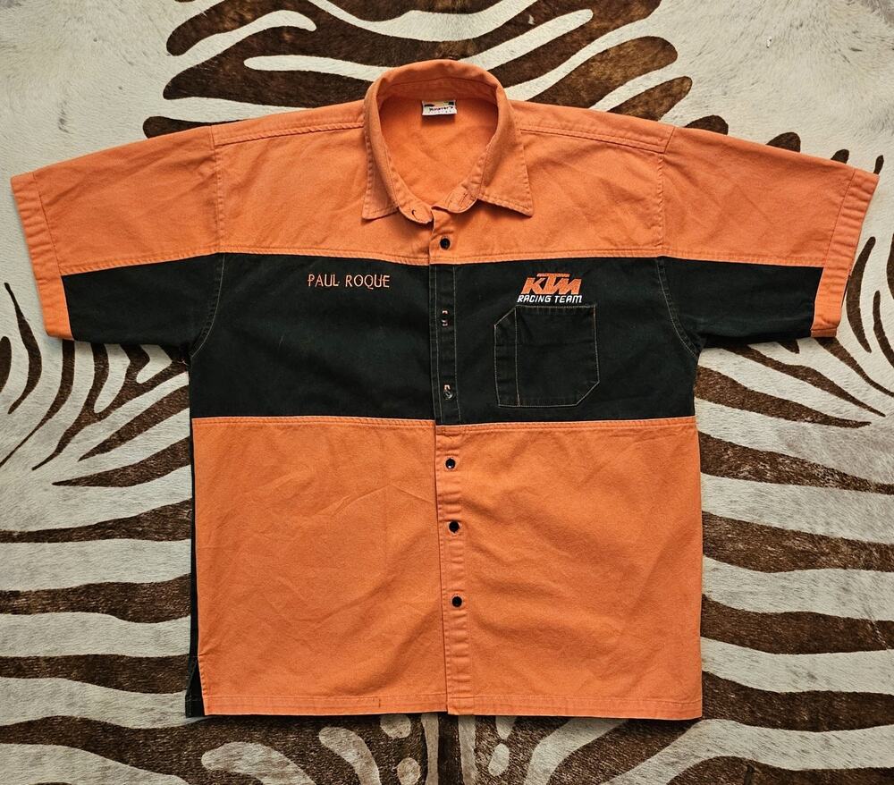 Vintage KTM Racing Team Member Button Up Shirt 100% Cotton Thick Mens Size XL